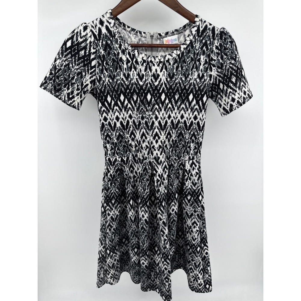 LuLaRoe Amelia Fit and Flare Dress Black White Ikat Diamond Print XS